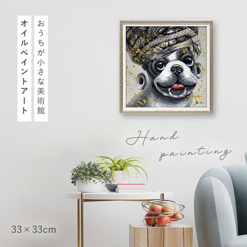 アート 絵画 壁掛け 油絵 33X33cm オイルペイント エスニックドッグ.|s1